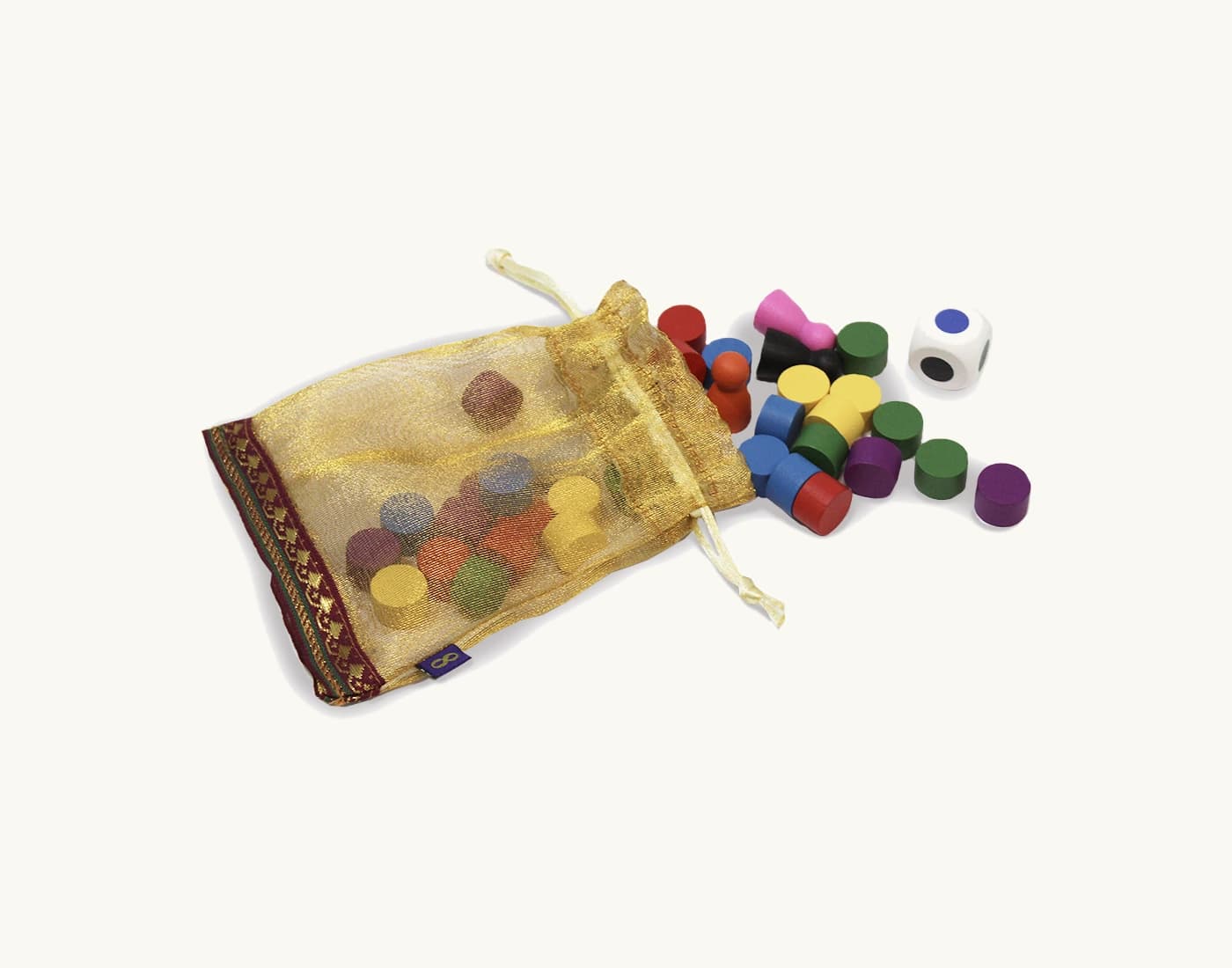 Coloured yarn pieces and dice from Ettana – The Looms of Kanchi